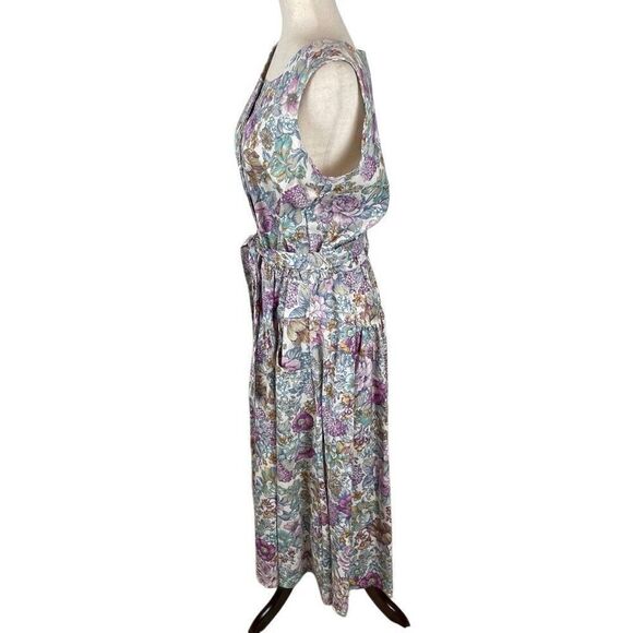 Vintage New Looks Granny floral wide strap belted sundress womens*16 Modest Boho - Picture 4 of 14